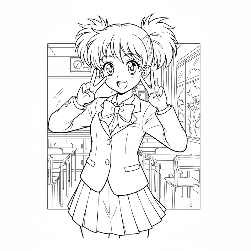 Tranh tô màu anime học sinh năng động