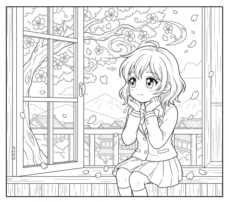 Tranh tô màu anime học sinh tuổi teen