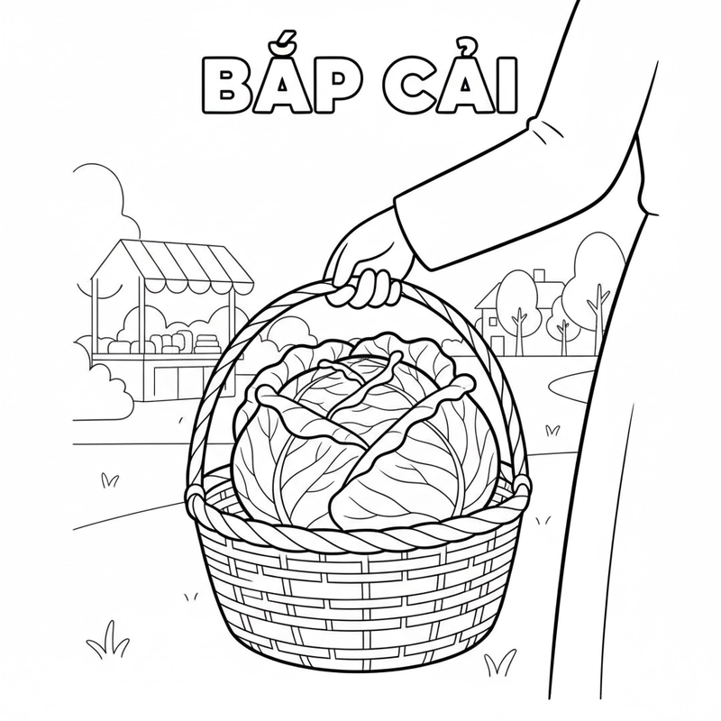 Tranh tô màu bắp cải dễ thương