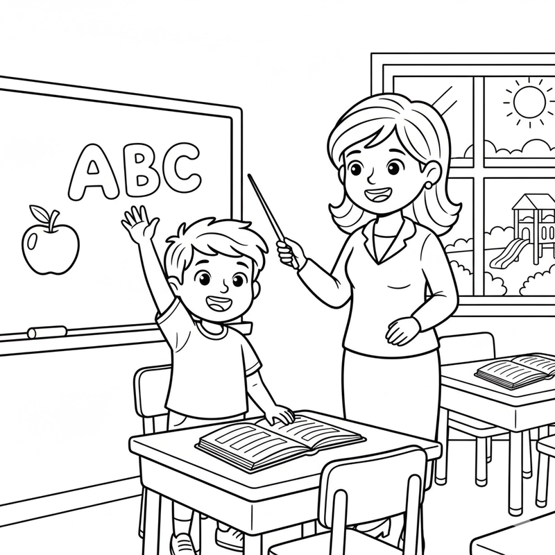 Tranh tô màu bé đi học chăm ngoan