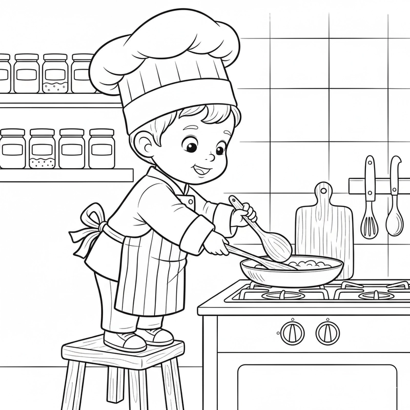 Tranh tô màu bé làm đầu bếp vui nhộn
