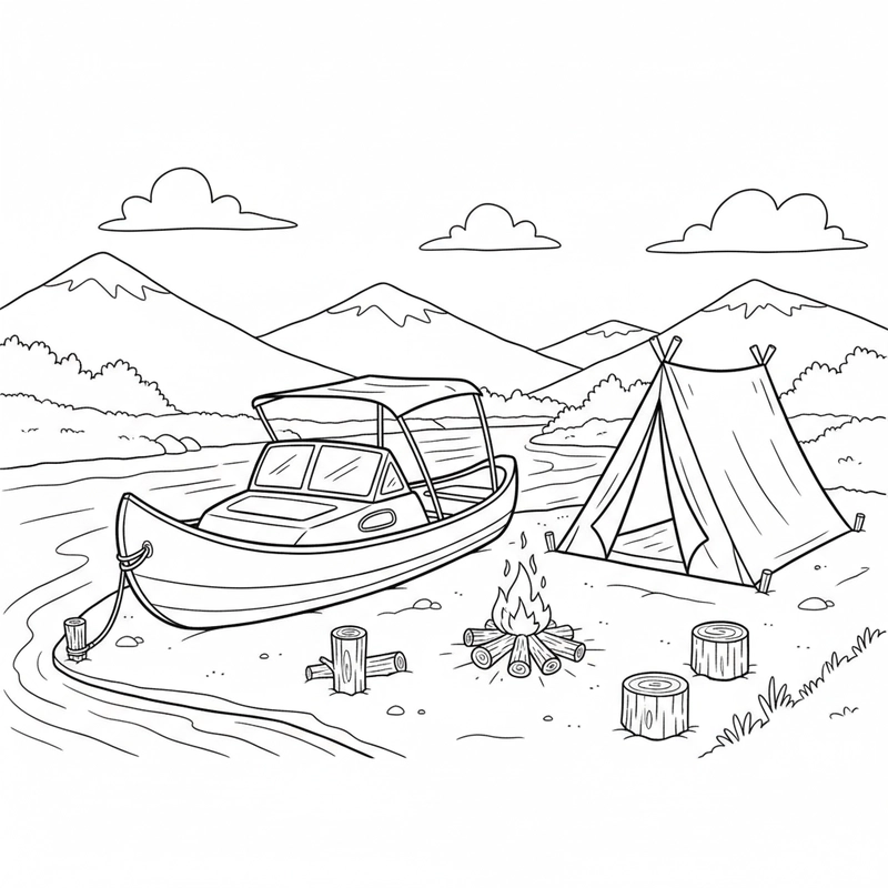 Tranh tô màu ca nô đáng yêu