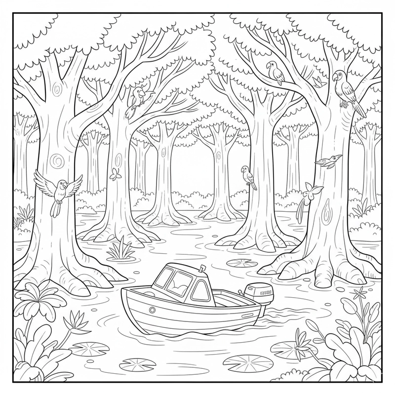 Tranh tô màu ca nô nhỏ xinh