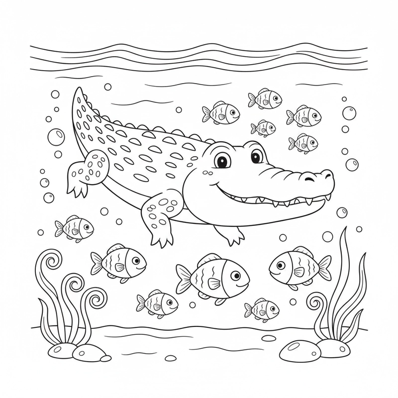 Tranh tô màu cá sấu cute