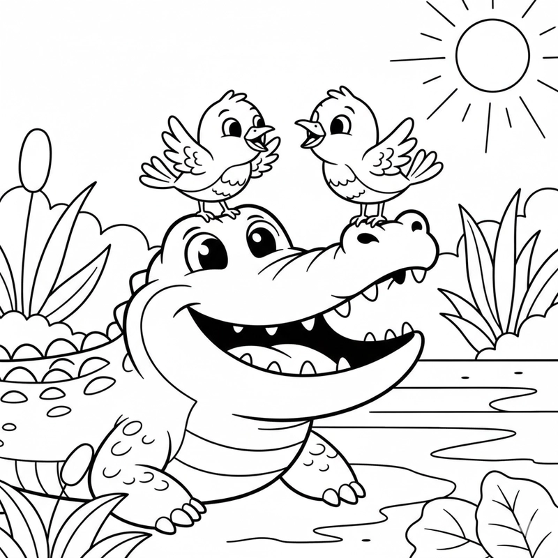 Tranh tô màu cá sấu hoạt hình