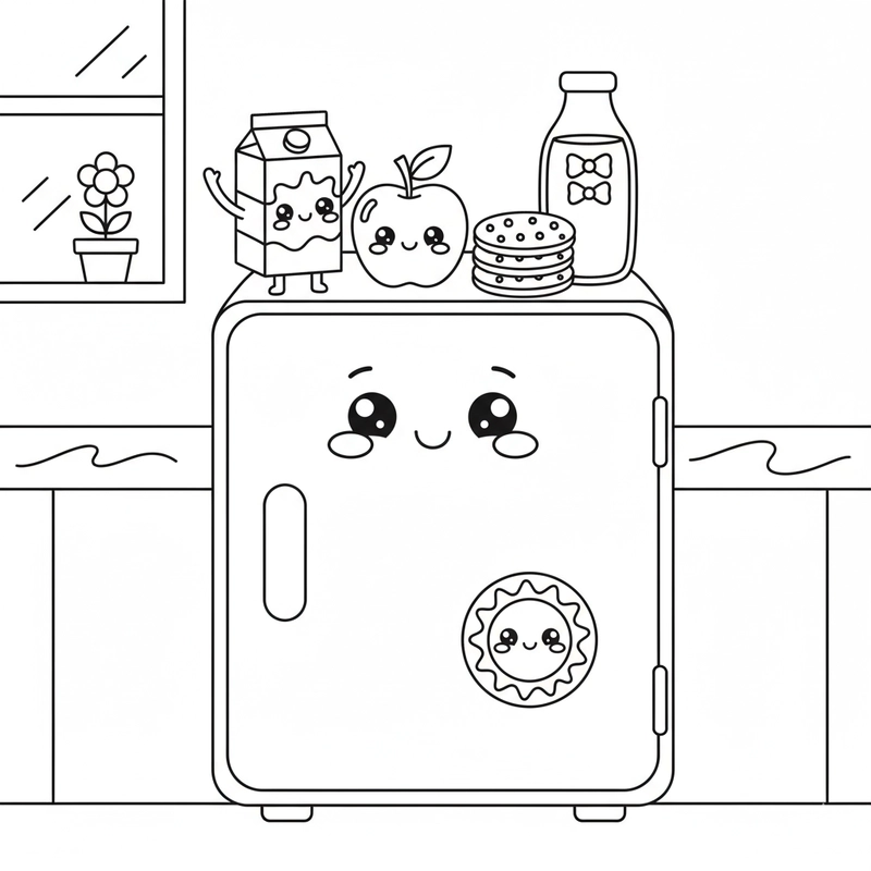 Tranh tô màu cái tủ lạnh chứa đồ ăn