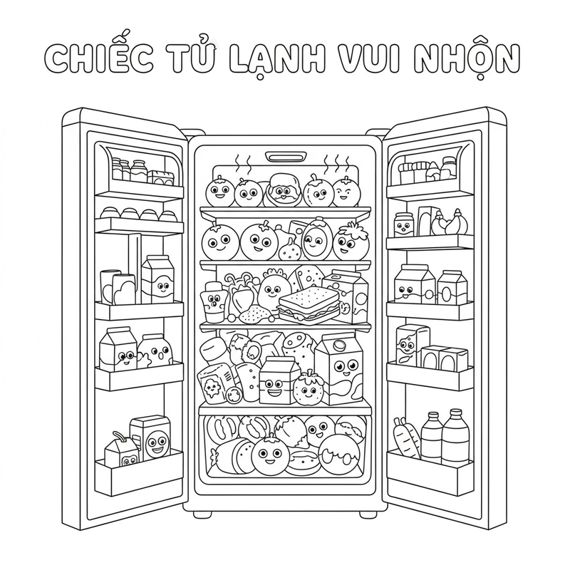 Tranh tô màu cái tủ lạnh mini