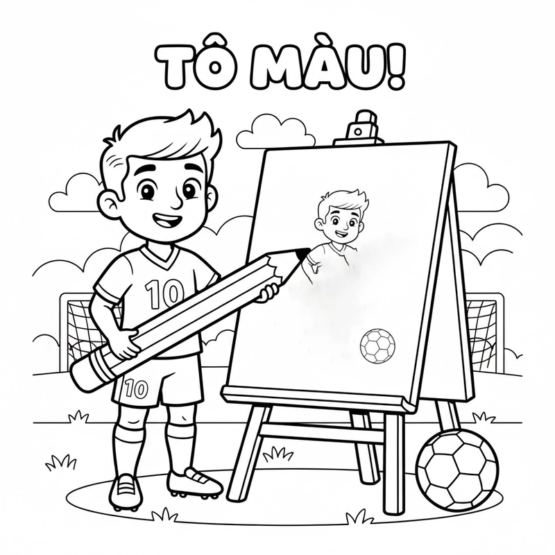 Tranh tô màu cầu thủ đá bóng cho bé trai yêu thể thao
