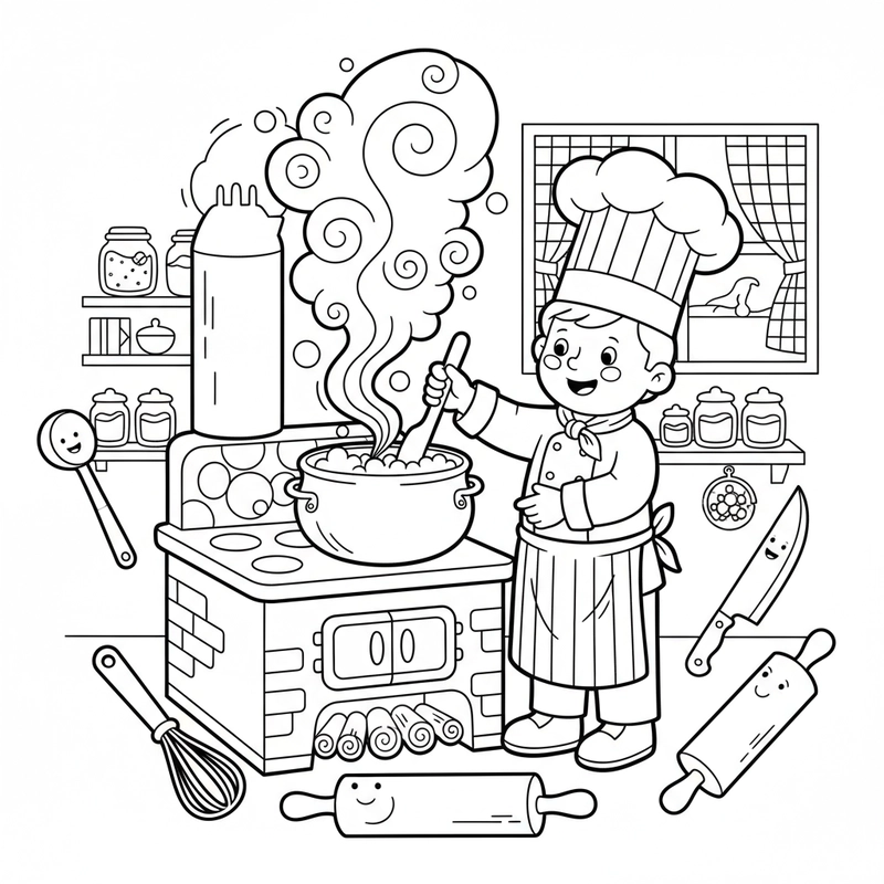 Tranh tô màu cô đầu bếp đáng yêu