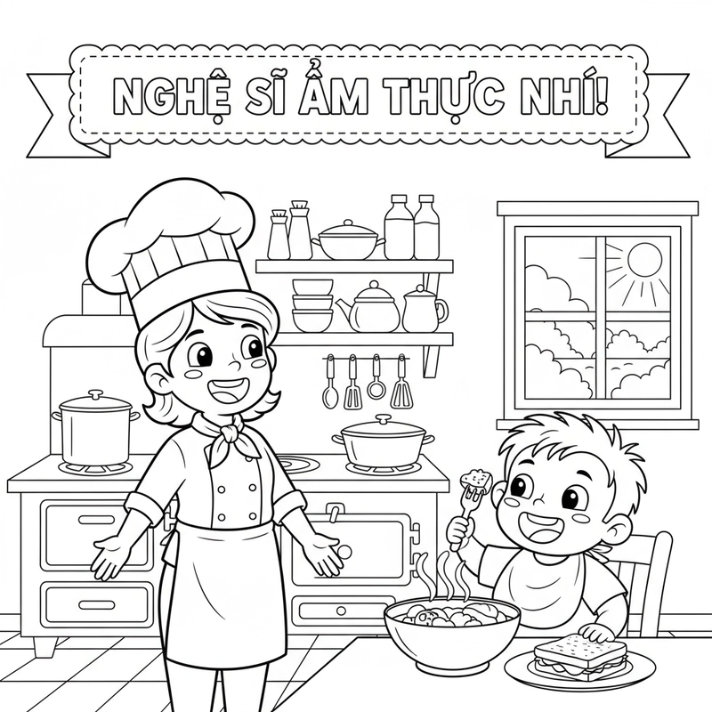 Tranh tô màu cô đầu bếp
