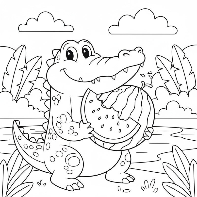 Tranh tô màu con cá sấu ngộ nghĩnh