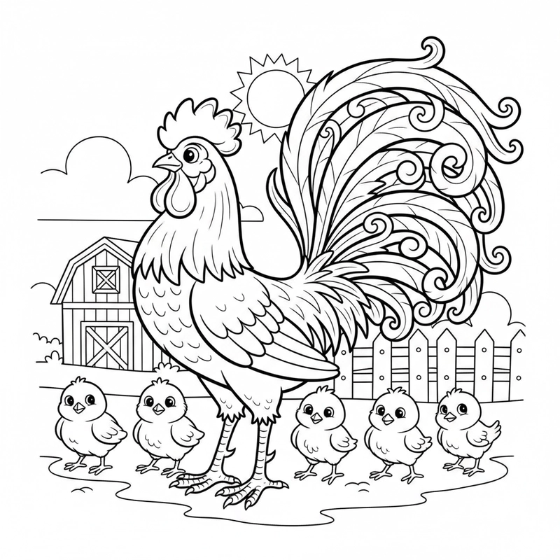 Tranh tô màu đàn gà đơn giản