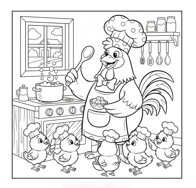 Tranh tô màu đàn gà vui nhộn