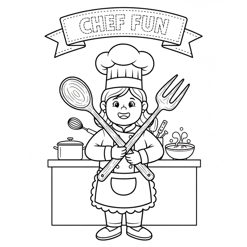 Tranh tô màu đầu bếp nữ xinh xắn