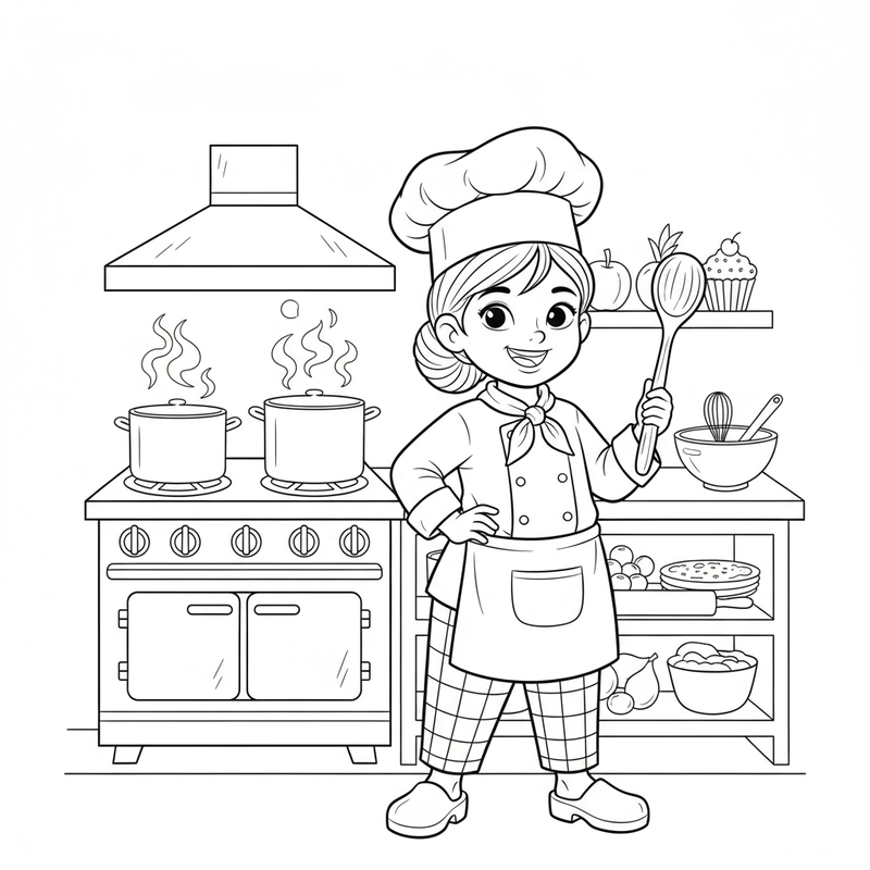 Tranh tô màu đầu bếp nữ