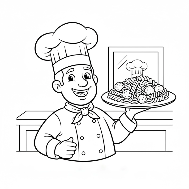 Tranh tô màu đầu bếp và món ăn