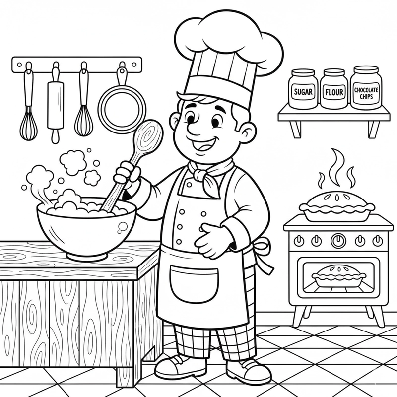 Tranh tô màu đầu bếp