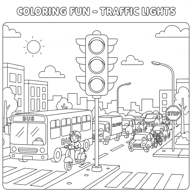 Tranh tô màu đèn giao thông mầm non