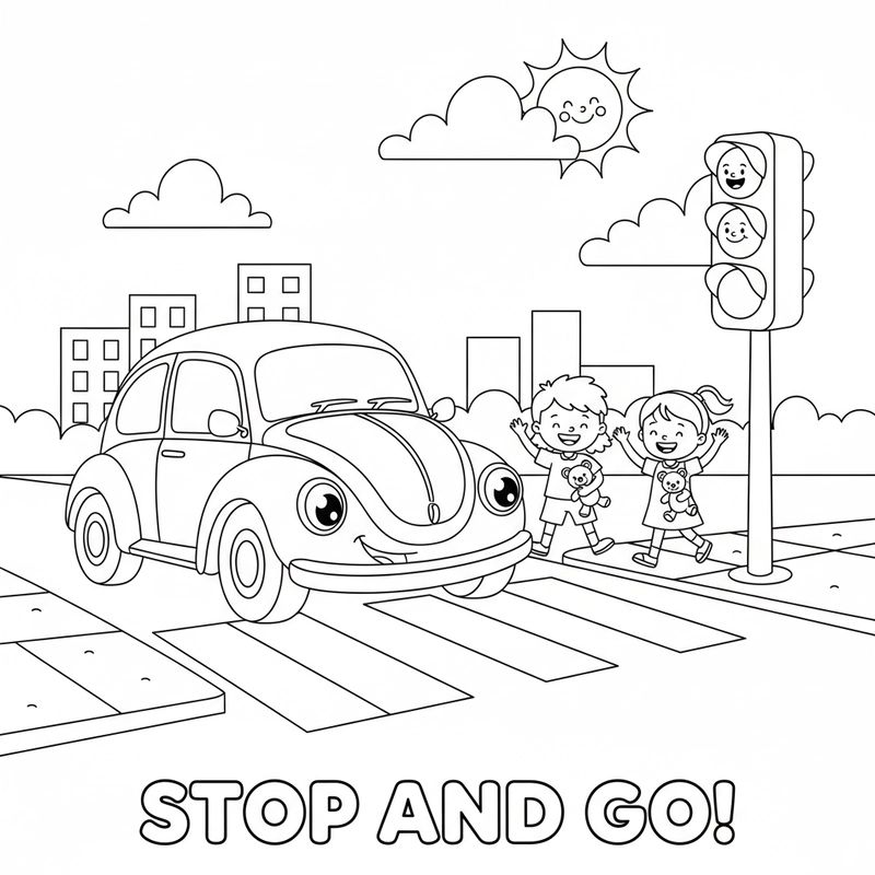 Tranh tô màu đèn tín hiệu cho bé