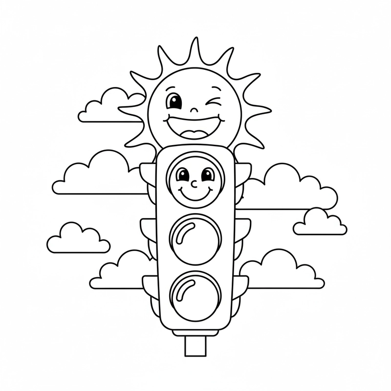 Tranh tô màu đèn tín hiệu dễ thương