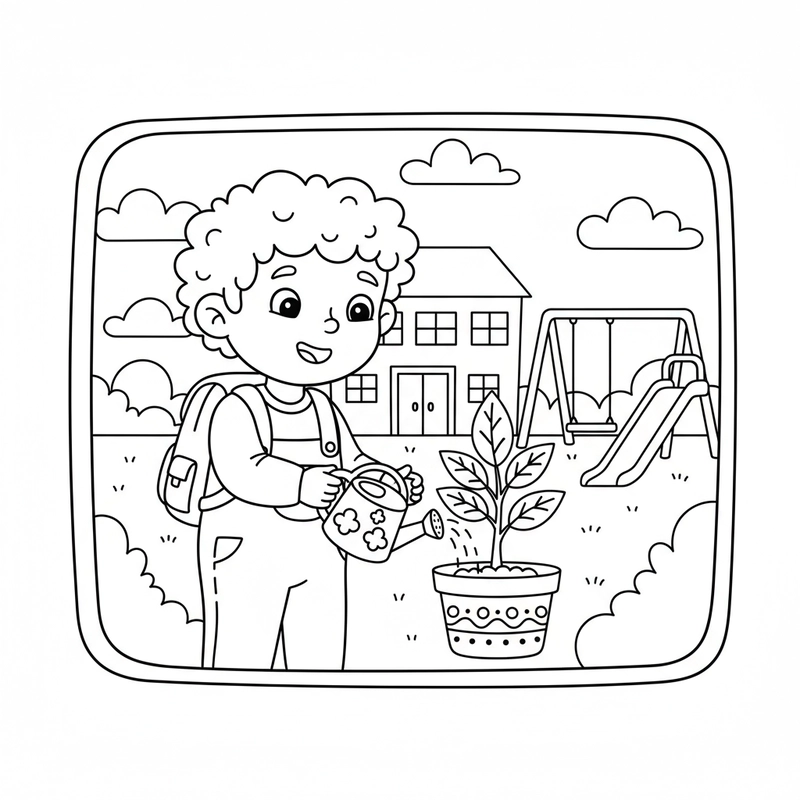 Tranh tô màu em bé đến trường