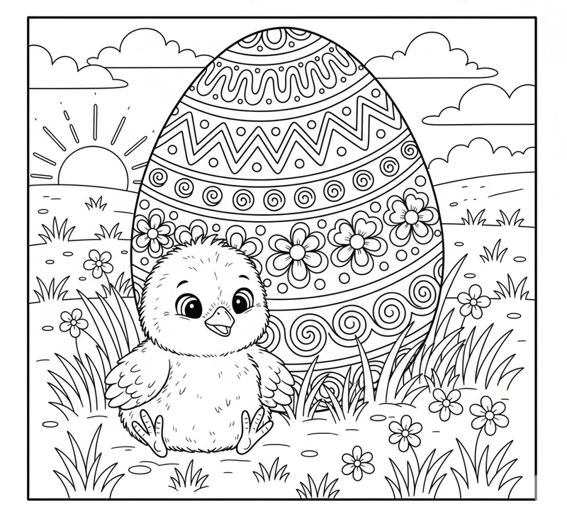 Tranh tô màu gà con đáng yêu