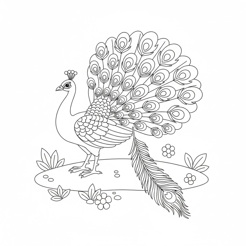 Tranh tô màu hình con công rực rỡ