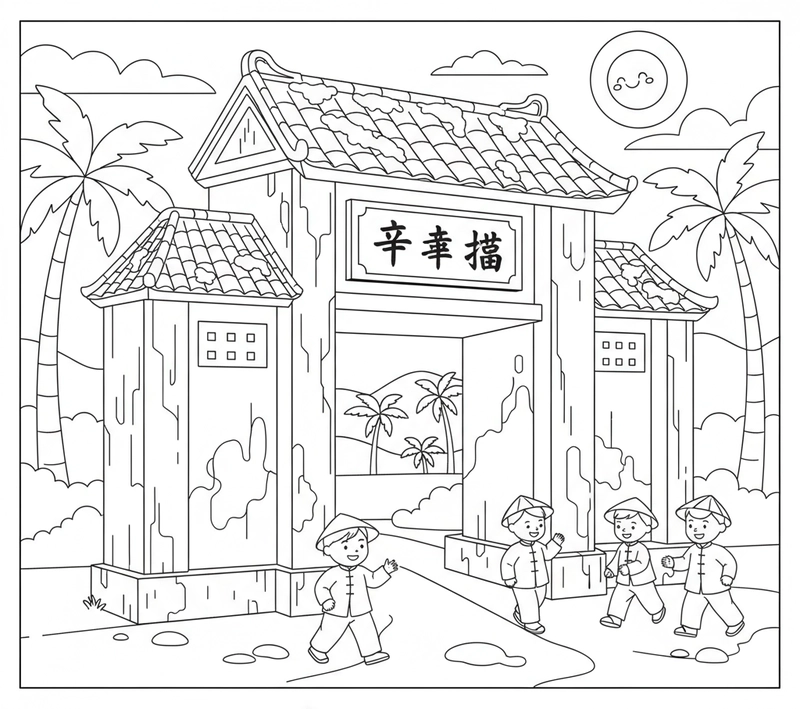 Tranh tô màu làng quê Việt cổ