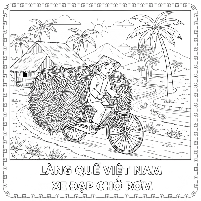 Tranh tô màu làng quê cho bé