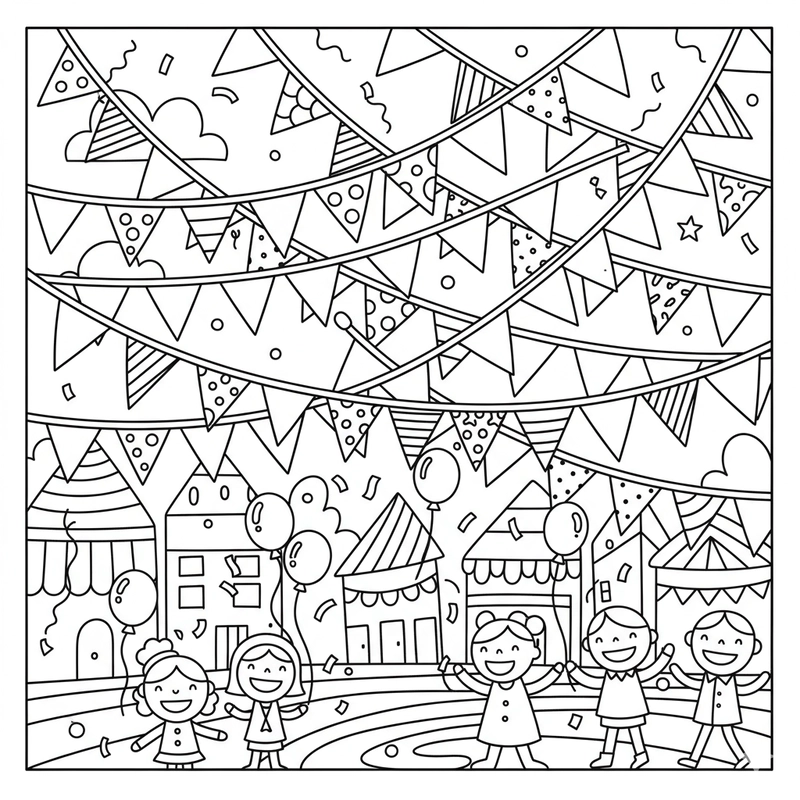 Tranh tô màu lễ hội quê em náo nhiệt