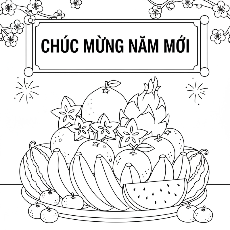 Tranh tô màu mâm ngũ quả dễ in
