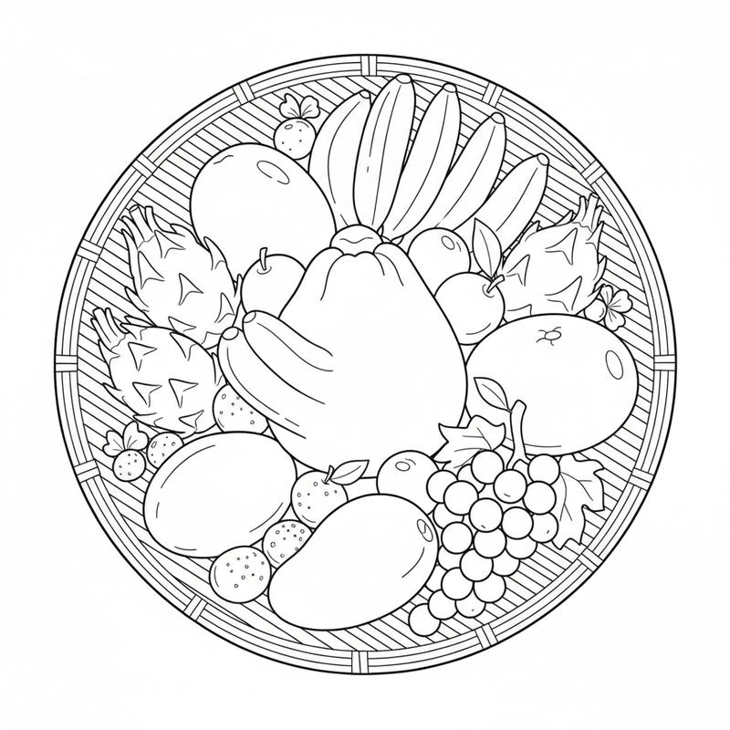 Tranh tô màu mâm ngũ quả dễ thương