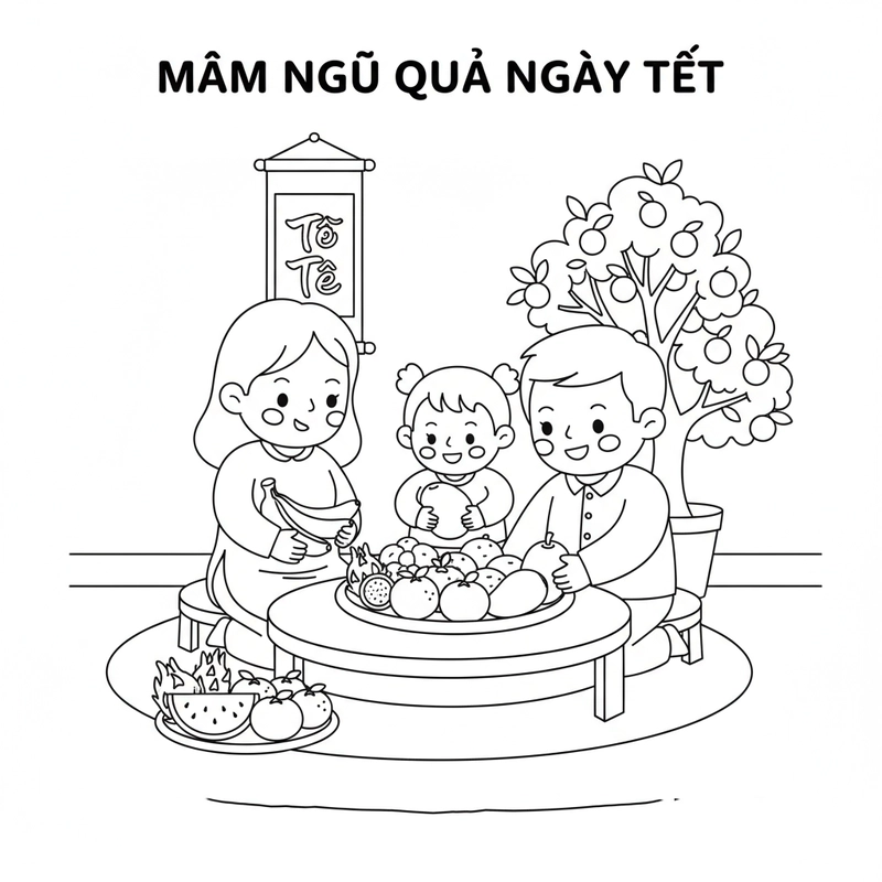 Tranh tô màu mâm ngũ quả đẹp mắt