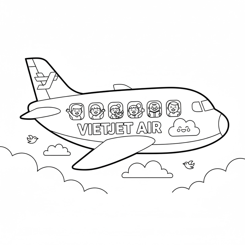 Tranh tô màu máy bay Vietjet đẹp nhất