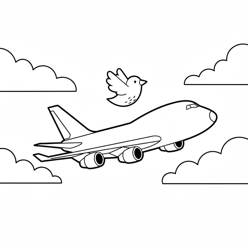 Tranh tô màu máy bay bay cao