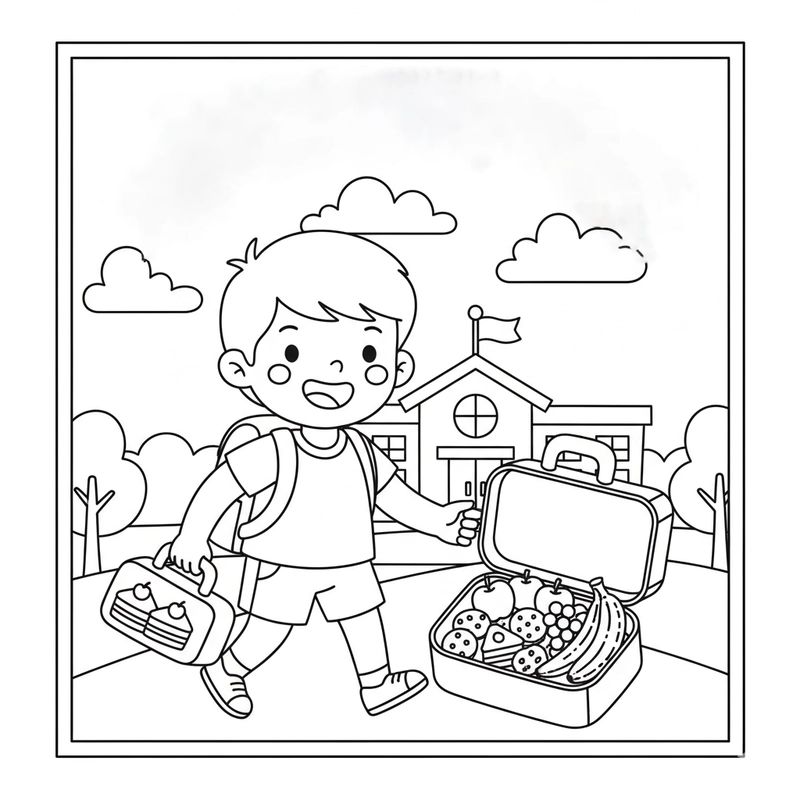 Tranh tô màu mẹ con đi học buổi sáng