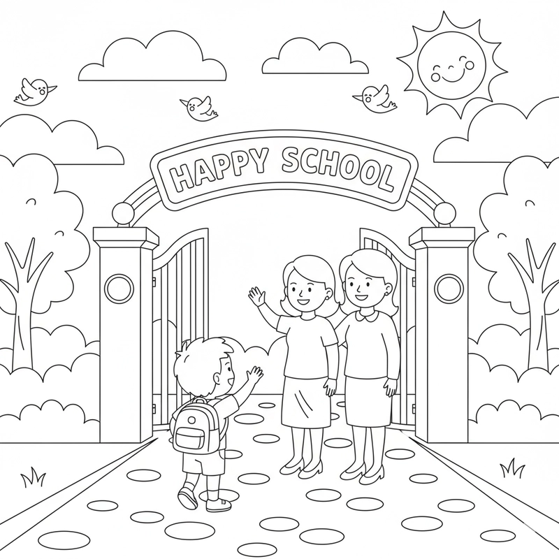 Tranh tô màu mẹ đưa bé đi học