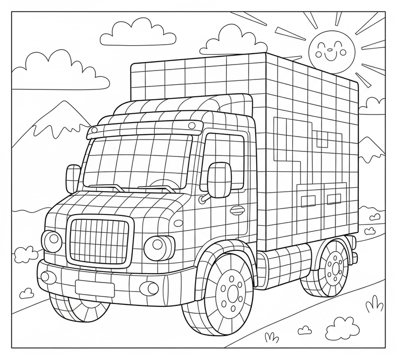 Tranh tô màu ô tô tải lớn cho bé