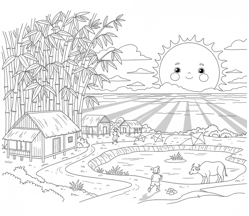 Tranh tô màu phong cảnh Việt Nam