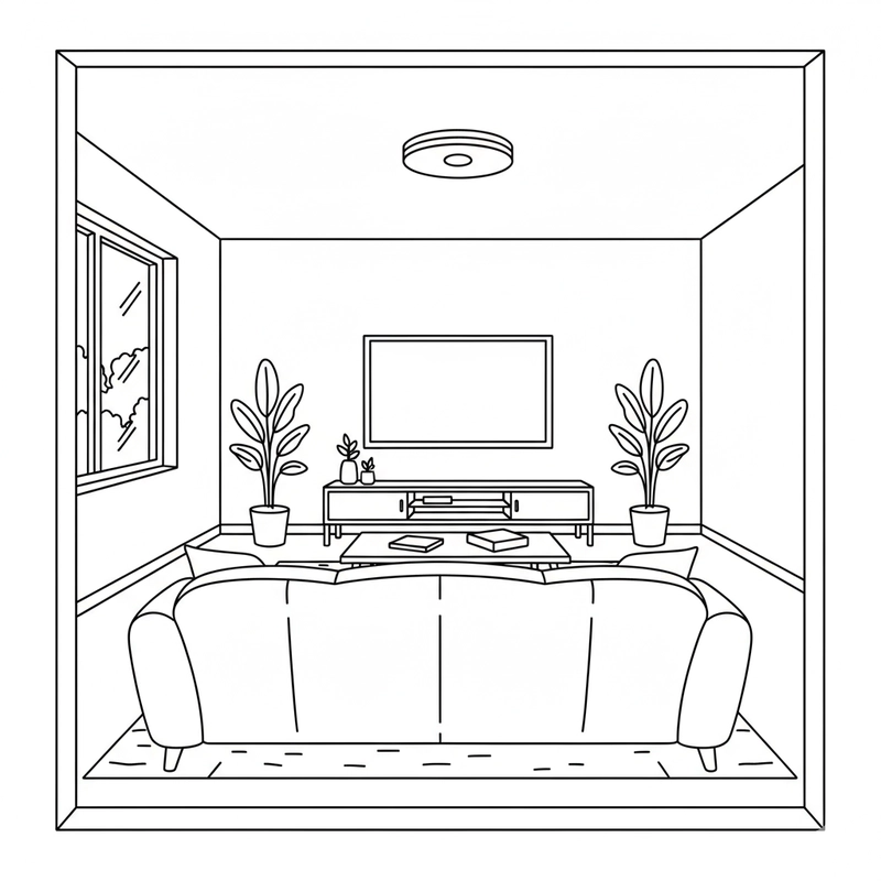 Tranh tô màu phòng khách cho bé tập tô