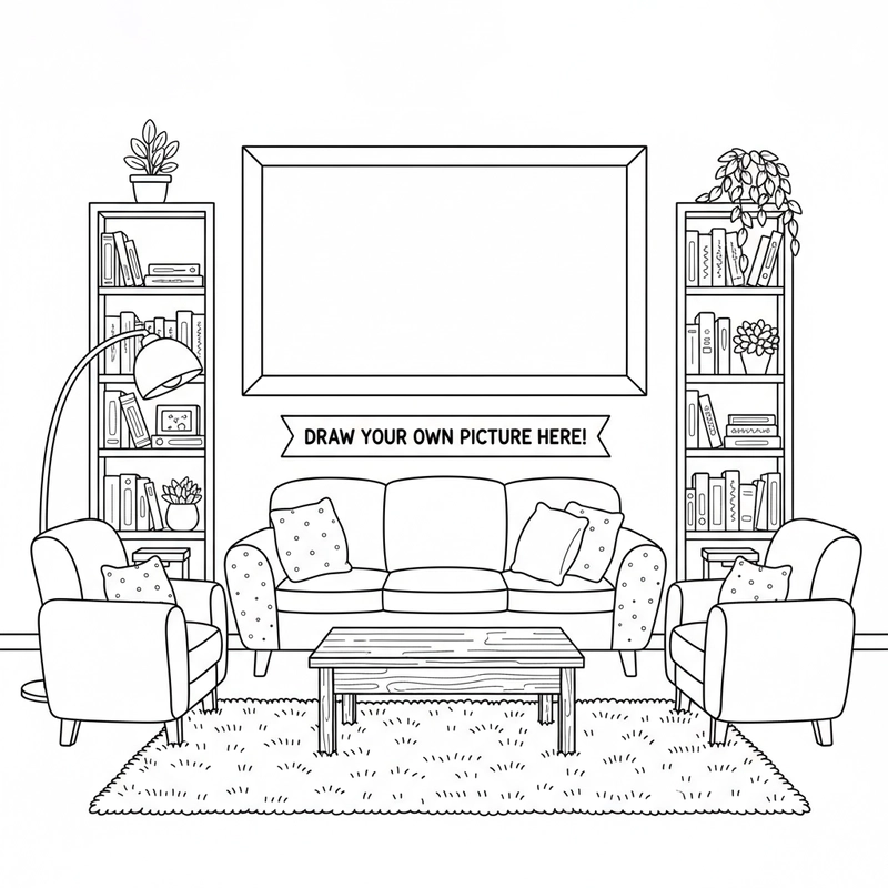 Tranh tô màu phòng khách có tivi