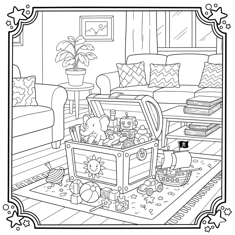 Tranh tô màu phòng khách dễ thương