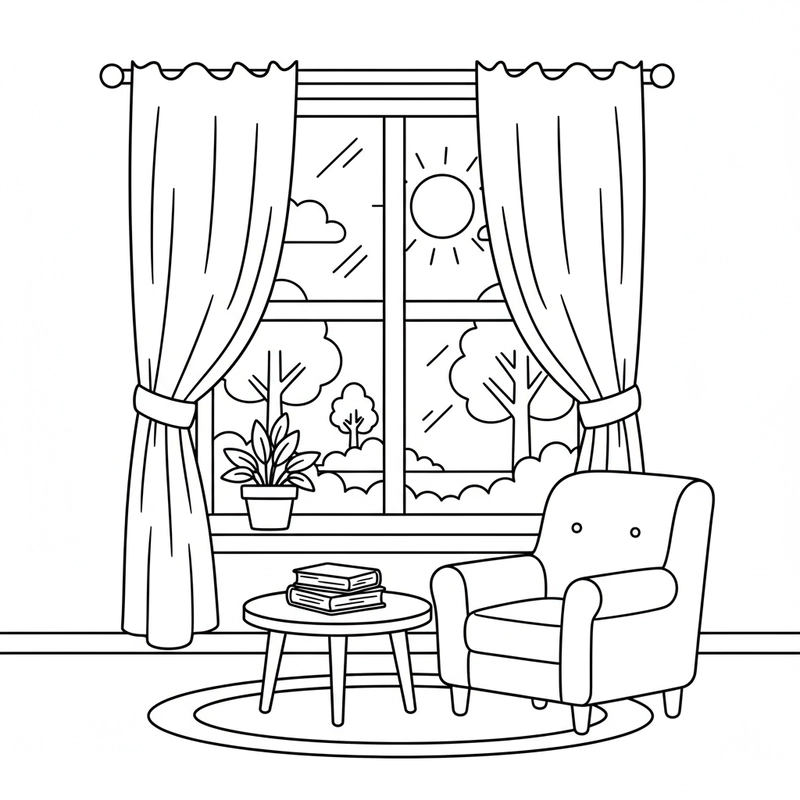 Tranh tô màu phòng khách đơn giản
