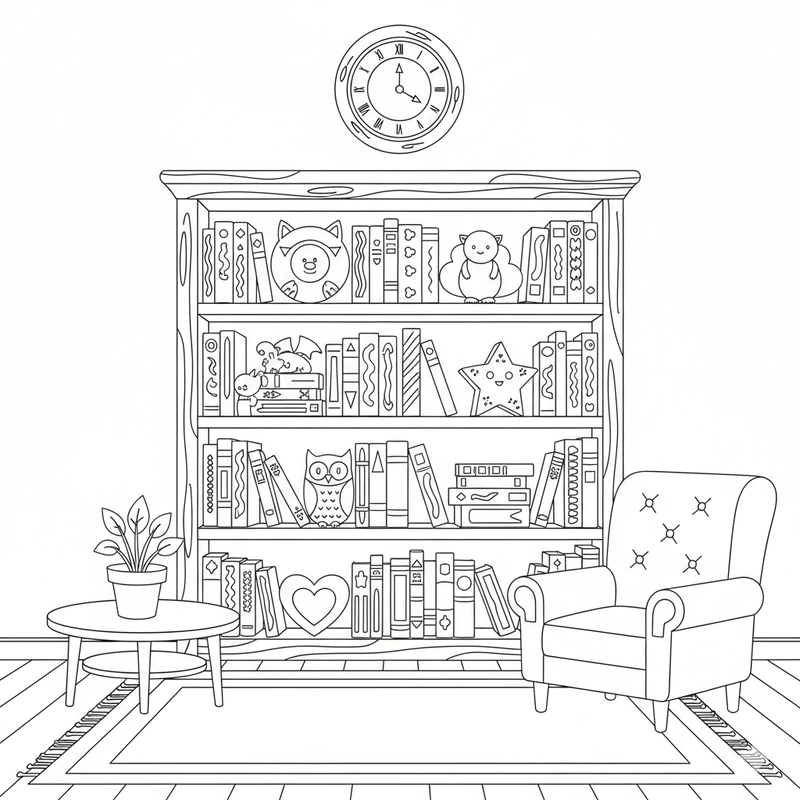 Tranh tô màu phòng khách gọn gàng