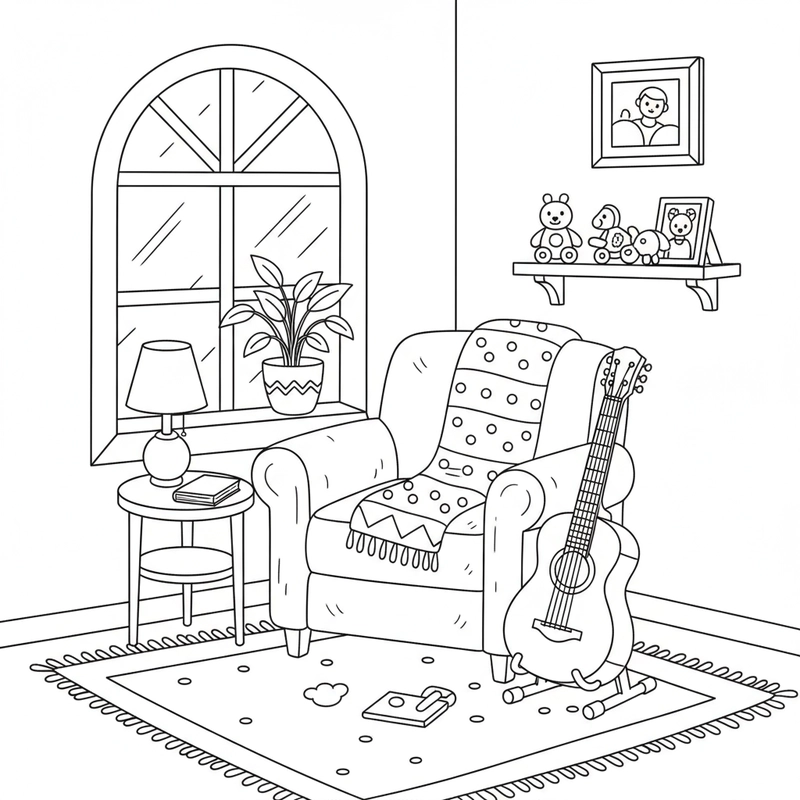 Tranh tô màu phòng khách nhiều chi tiết