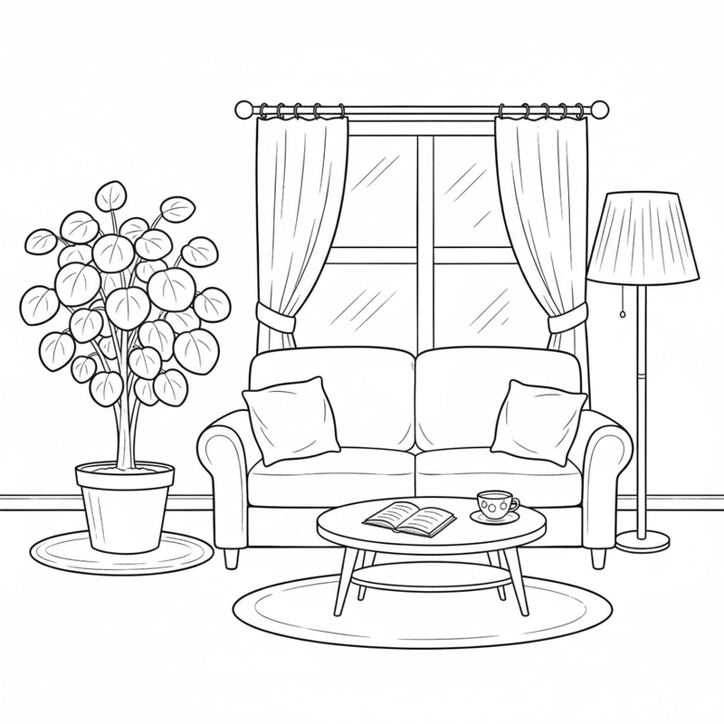 Tranh tô màu phòng khách sinh động