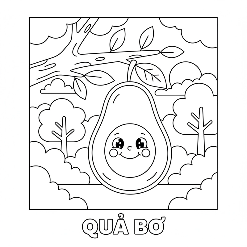 Tranh tô màu quả bơ dễ in và tải về