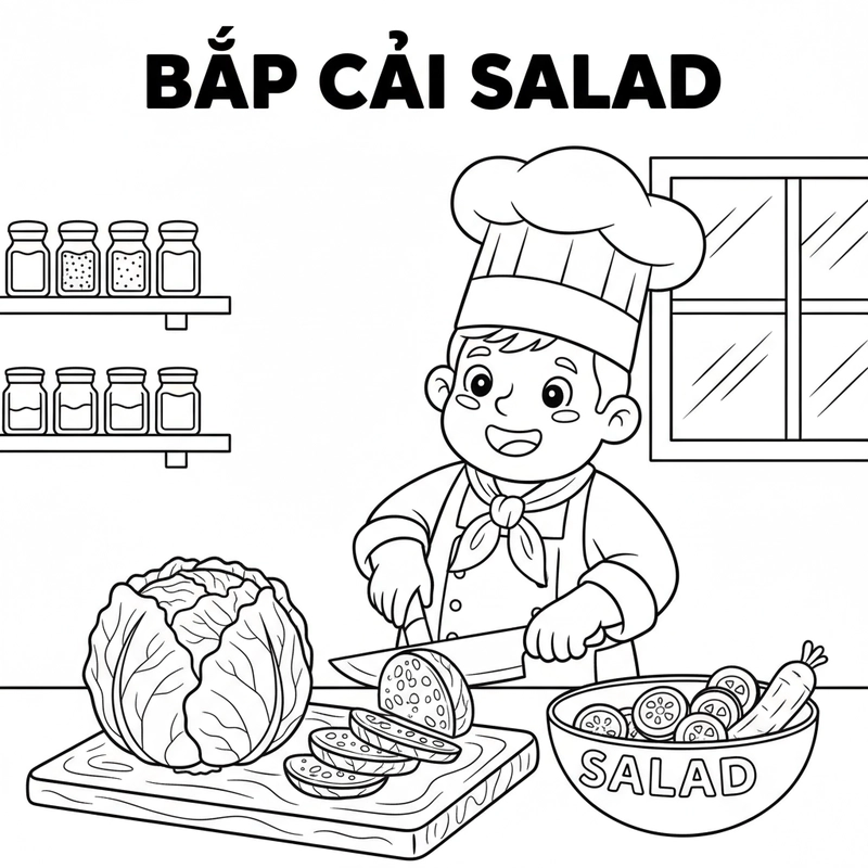 Tranh tô màu rau củ bắp cải
