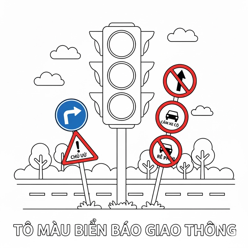Tranh tô màu tín hiệu giao thông đơn giản