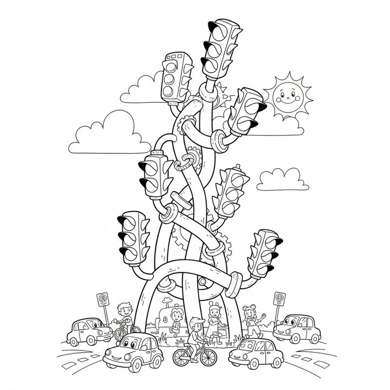 Tranh tô màu tín hiệu giao thông vui nhộn